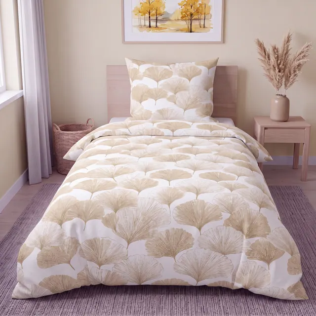 Mikrofaser Design Bettwäsche Ginkgo Beige